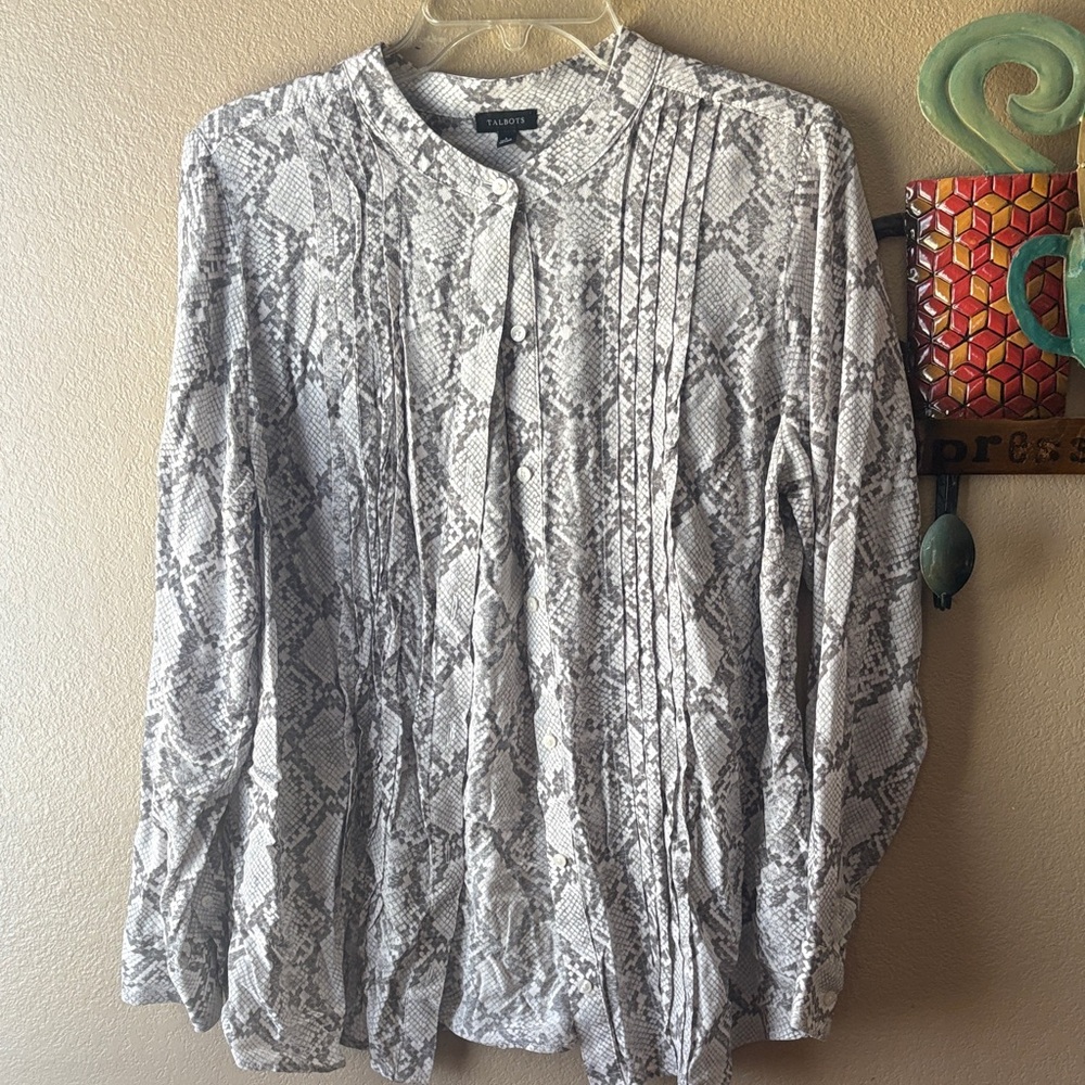 Talbots Gray Snake Print Button Down Shirt